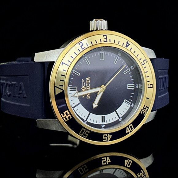 Invicta Men SPECIALTY 18K GOLD PLATE SILVER BLUE DIAL Strap 45mm Stylish Watch - Picture 3 of 7